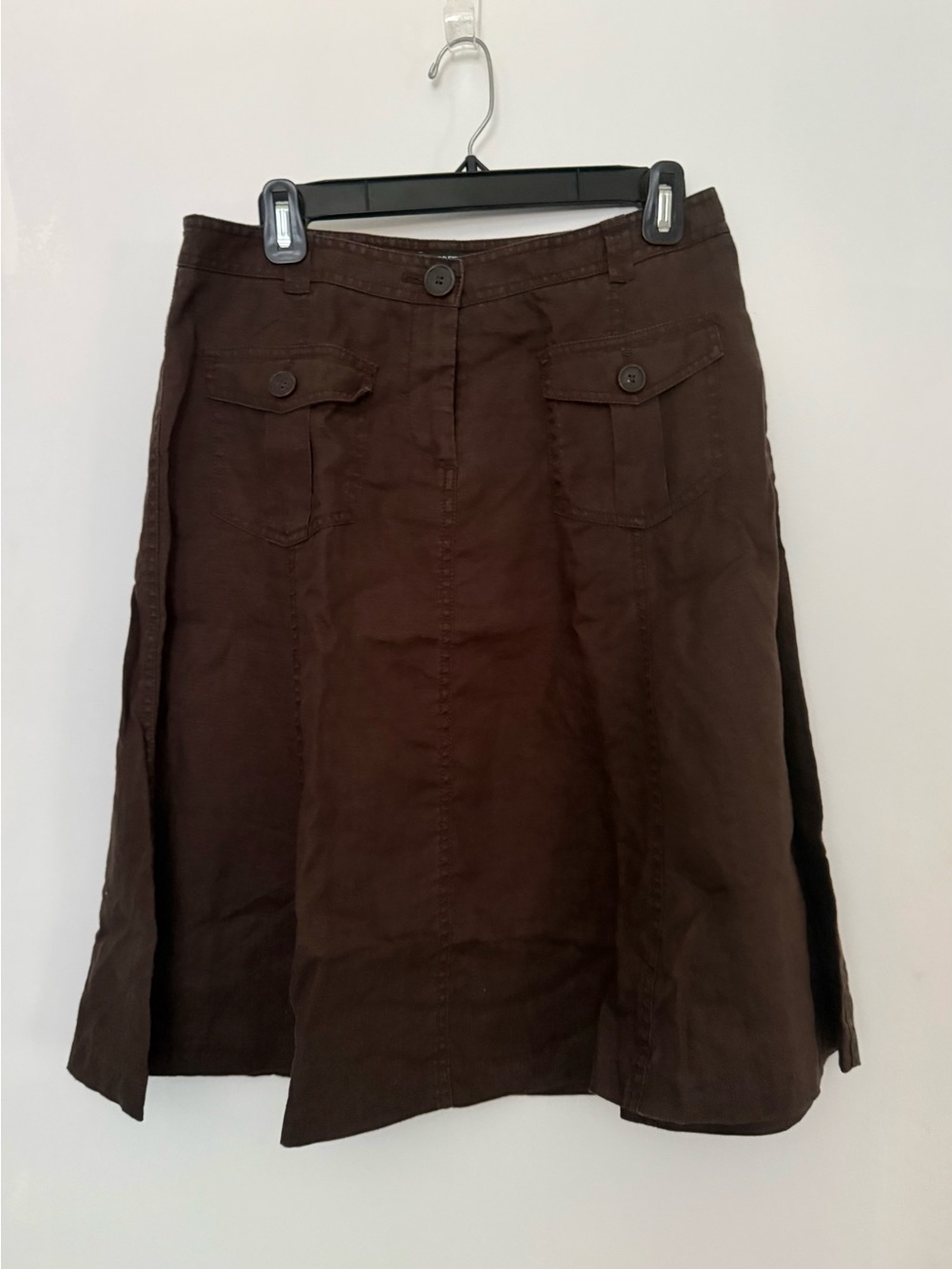 J. Crew Dark Brown A-Line Utility Linen Skirt